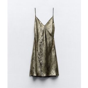 Zara Black and Gold Slip Mini Dress Spaghetti Strap
